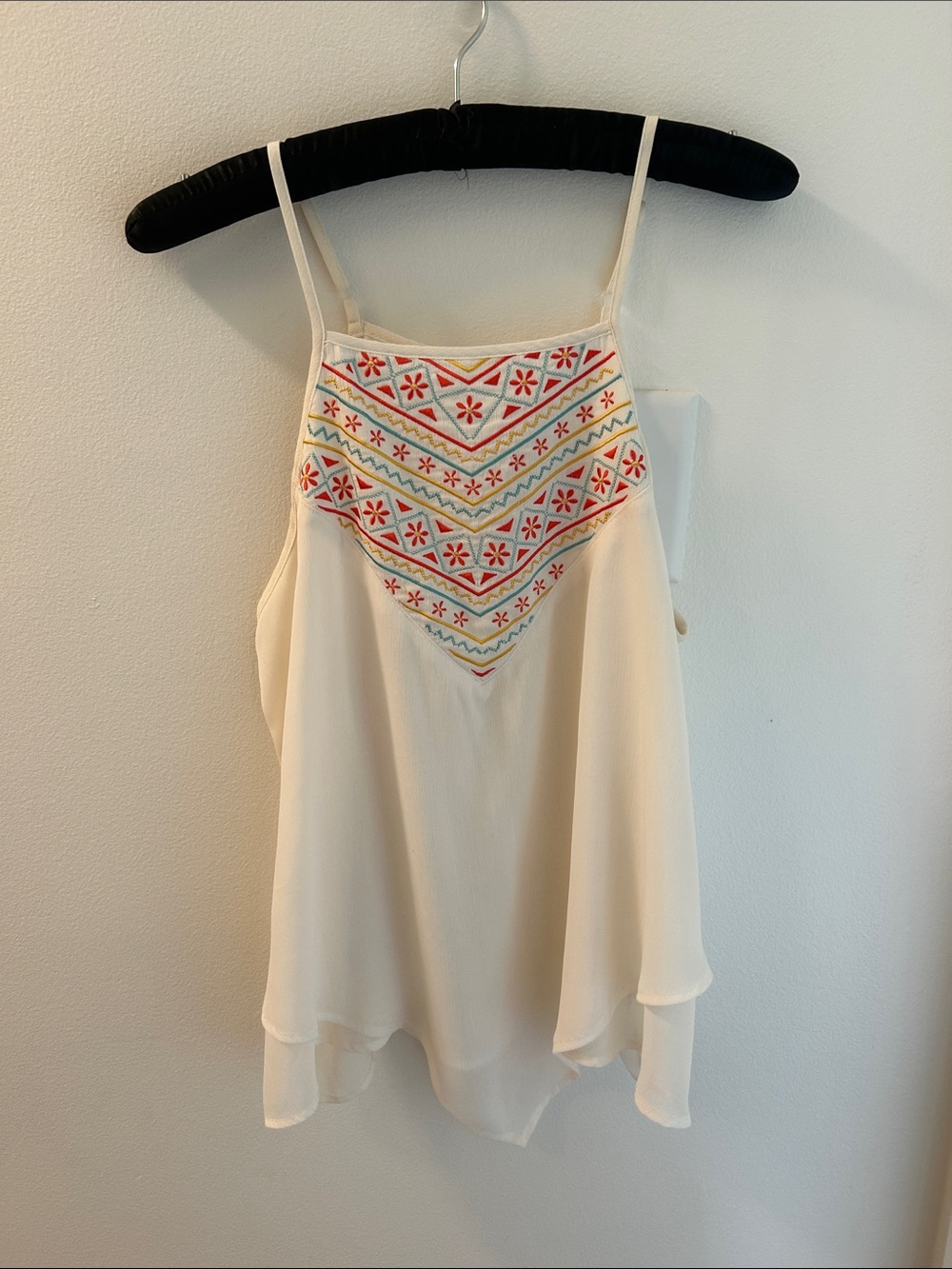 About A Girl Cream Camisole with Red & Multicolor Embroidery